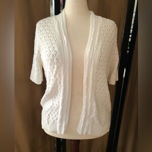 White Open-Front Knit Short-Sleeve Sweater Cardigan